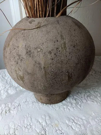 Rustic Decorative Stone Vase Centerpiece Dried Reeds Floral Bouquet