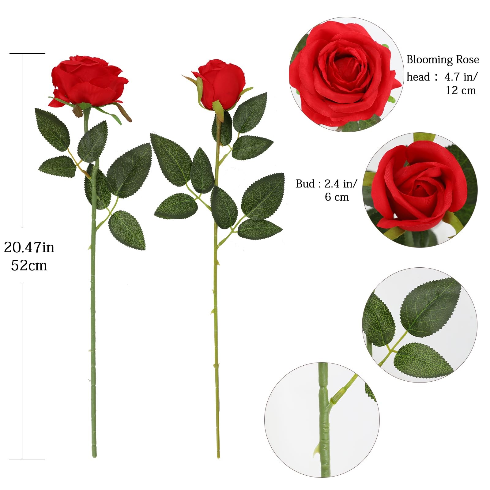 Red Roses Artificial Flowers – 12 pcs Realistic Long Stem Fake Roses Mashup S…