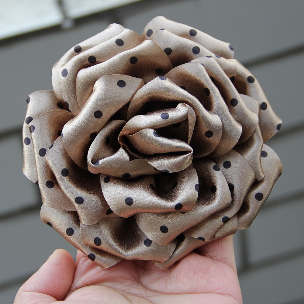 13cm Bige French Style Black White Polka Dots Cloth Rose Flower Fake Flowers DIY