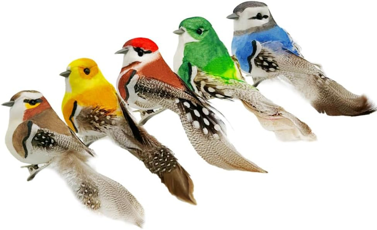 5Pieces Artificial Birds Faux Birds Colorful Fake Birds Clip on Birds Foam Reali