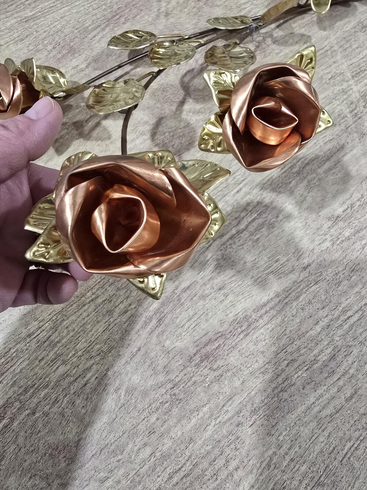 Vintage MCM Brass Rose Bouquet Wall Art with Butterfly Accent 19in Homeco 1970s