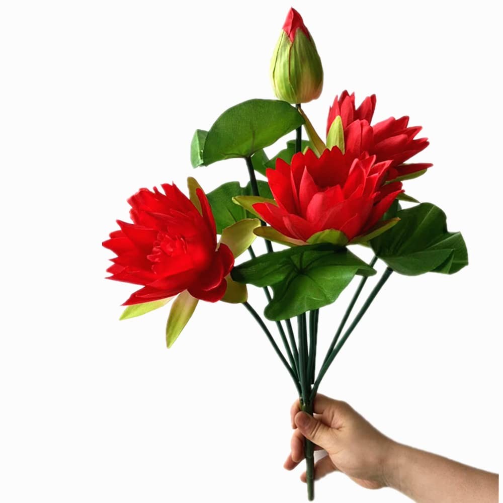 2pcs Red Lotus Artificial Flower Bouquets Faux Silk Water Lily Flower Bunch 1…