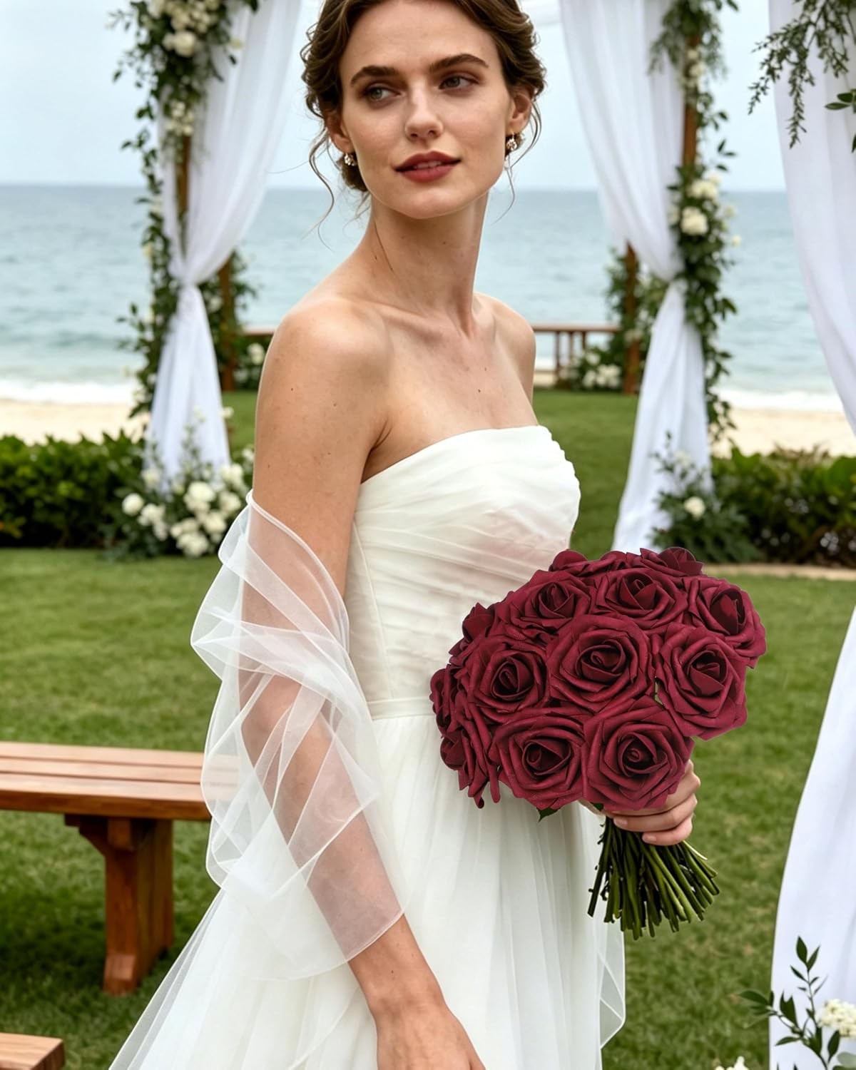 Artificial Roses Fake Roses with Stems Real Touch Foam Flowers Arrangements