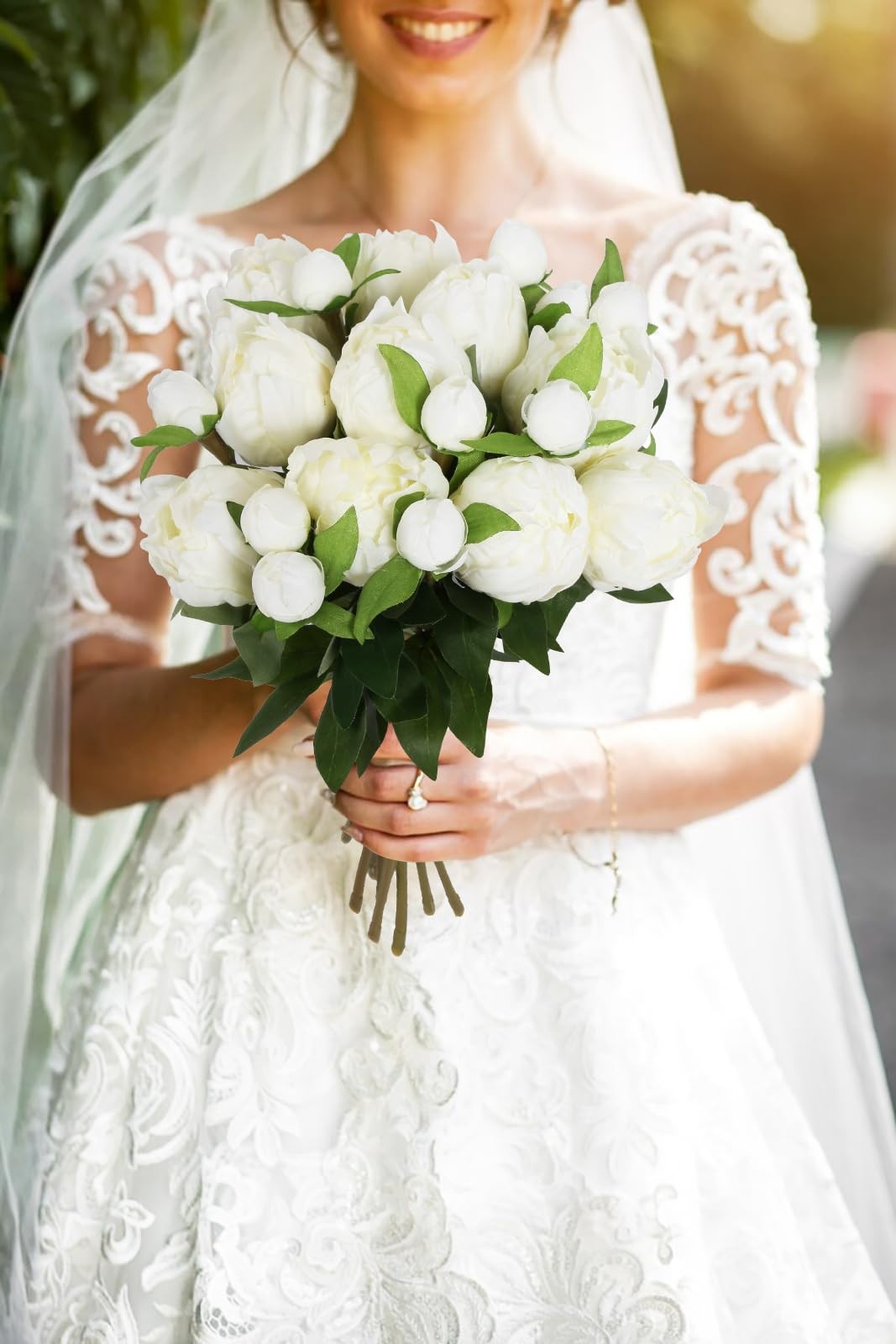 White Peonies Artificial Flowers 8pcs Peony Silk Flowers Fake White Flowers f…