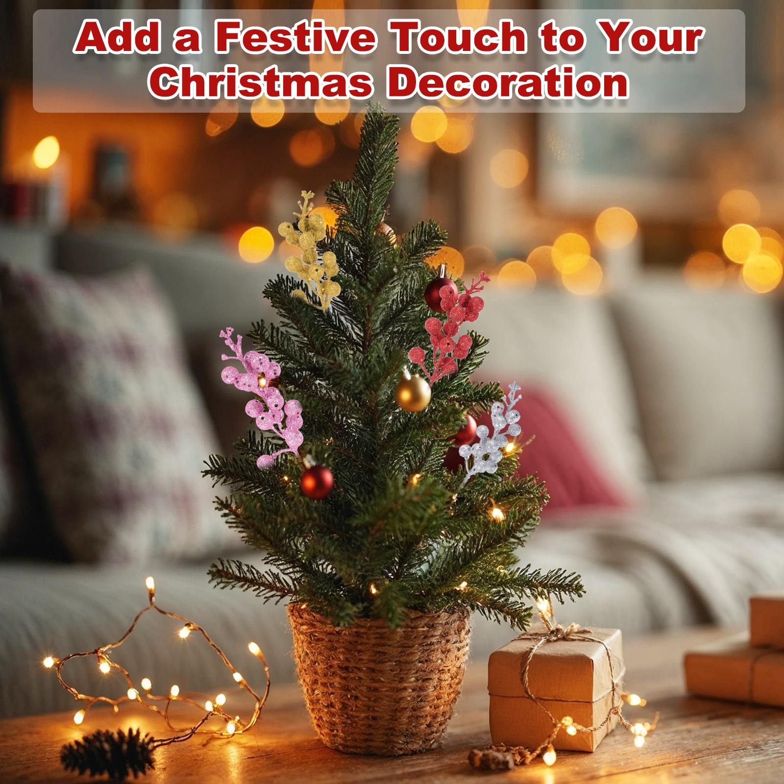 15Pcs Christmas Glittered Berries Stems(Black)