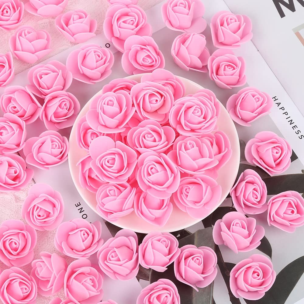 500 PCS Mini Foam Rose Heads Pink Artificial Fake Flower DIY Wedding Bulk