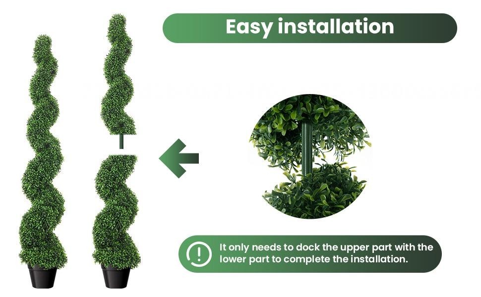 2 Pcs 5FT Artificial Boxwood Spiral Topiary Trees PE Faux Topiary Trees