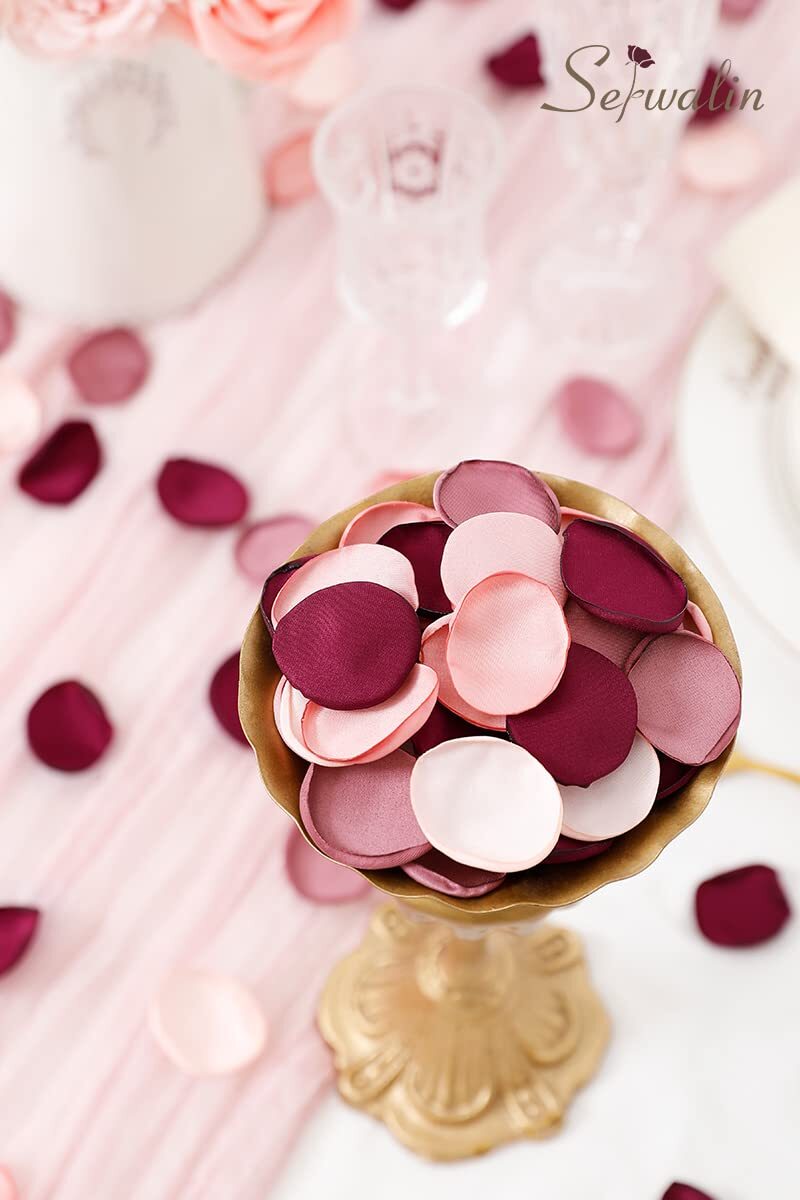 300PCS 4 Color Mix Silk Rose Petals Burgundy Pink Bridal Shower Flower Girl