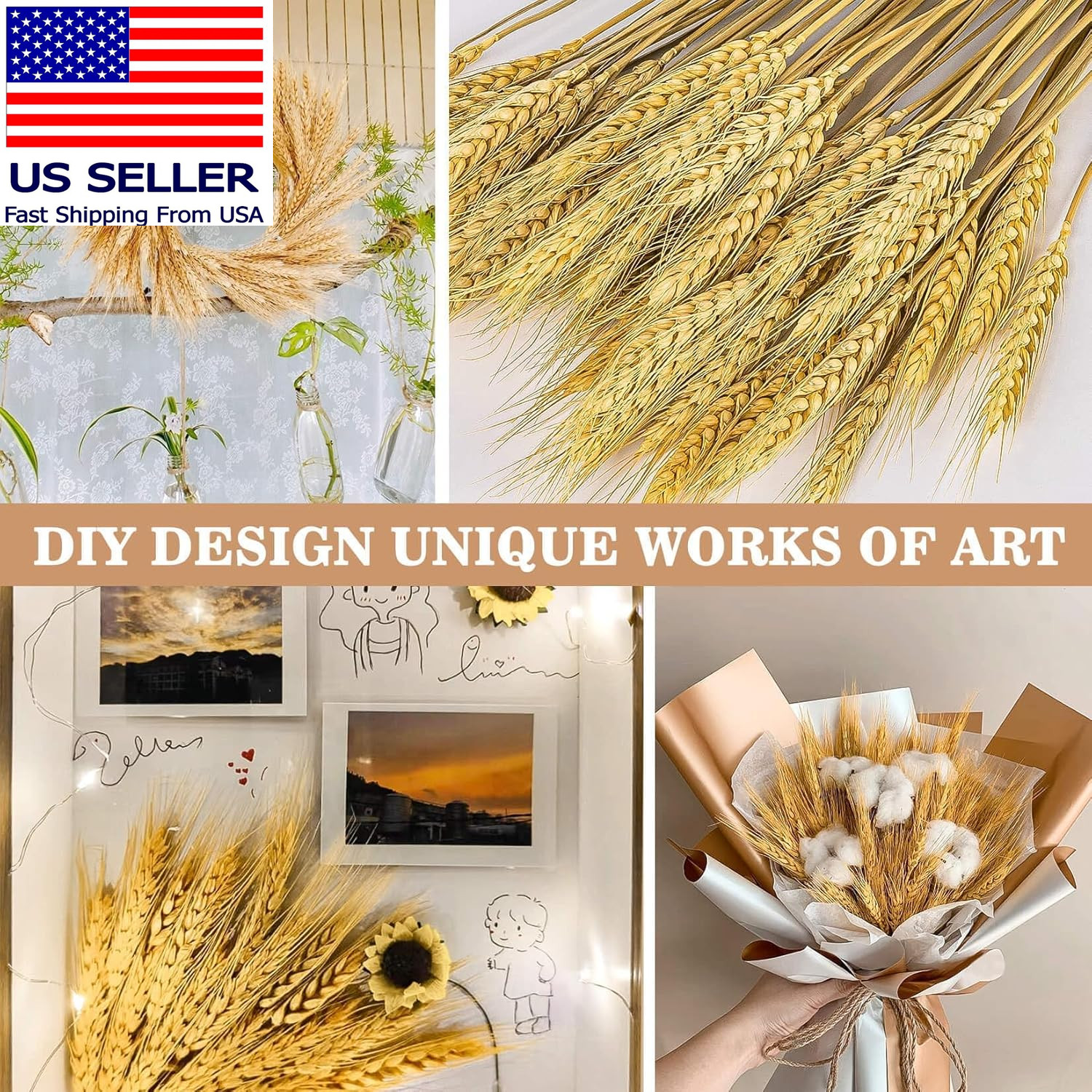 100 Stems Dried Wheat Stalks for Decor – Sheaves Grass Natural Bunch Flowers Hom