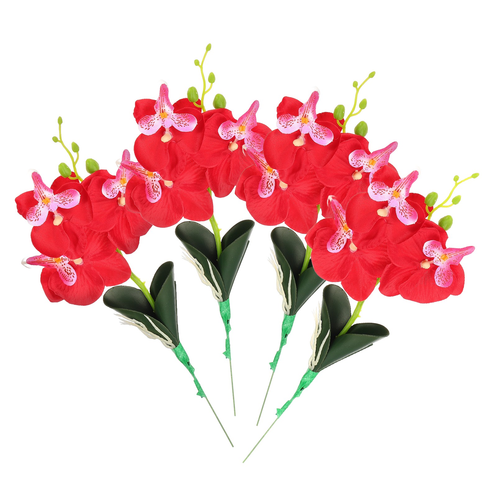 4 Pcs 11 Inch Artificial Phalaenopsis Fake Flowers Real Touch, Red