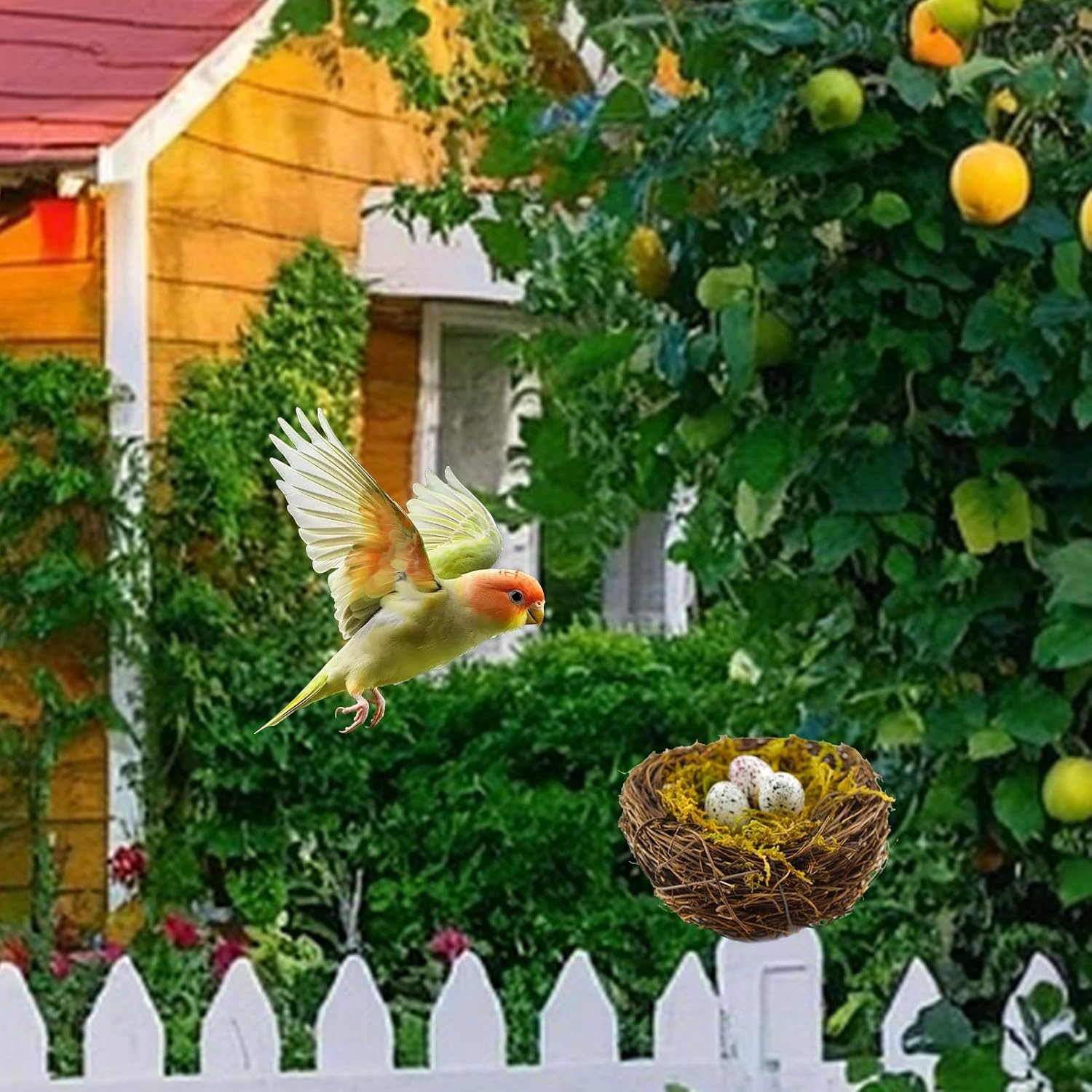 2pk Artificial Bird Nest with Eggs 4.7″ Rattan Easter Spring Christmas Ornament