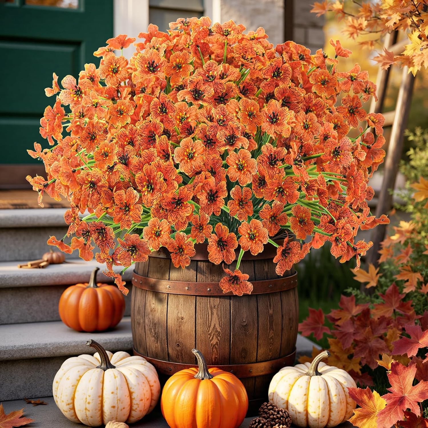 Elegant 16-Piece Orange Artificial Flower Set – Perfect for Indoor & Outdoor Use