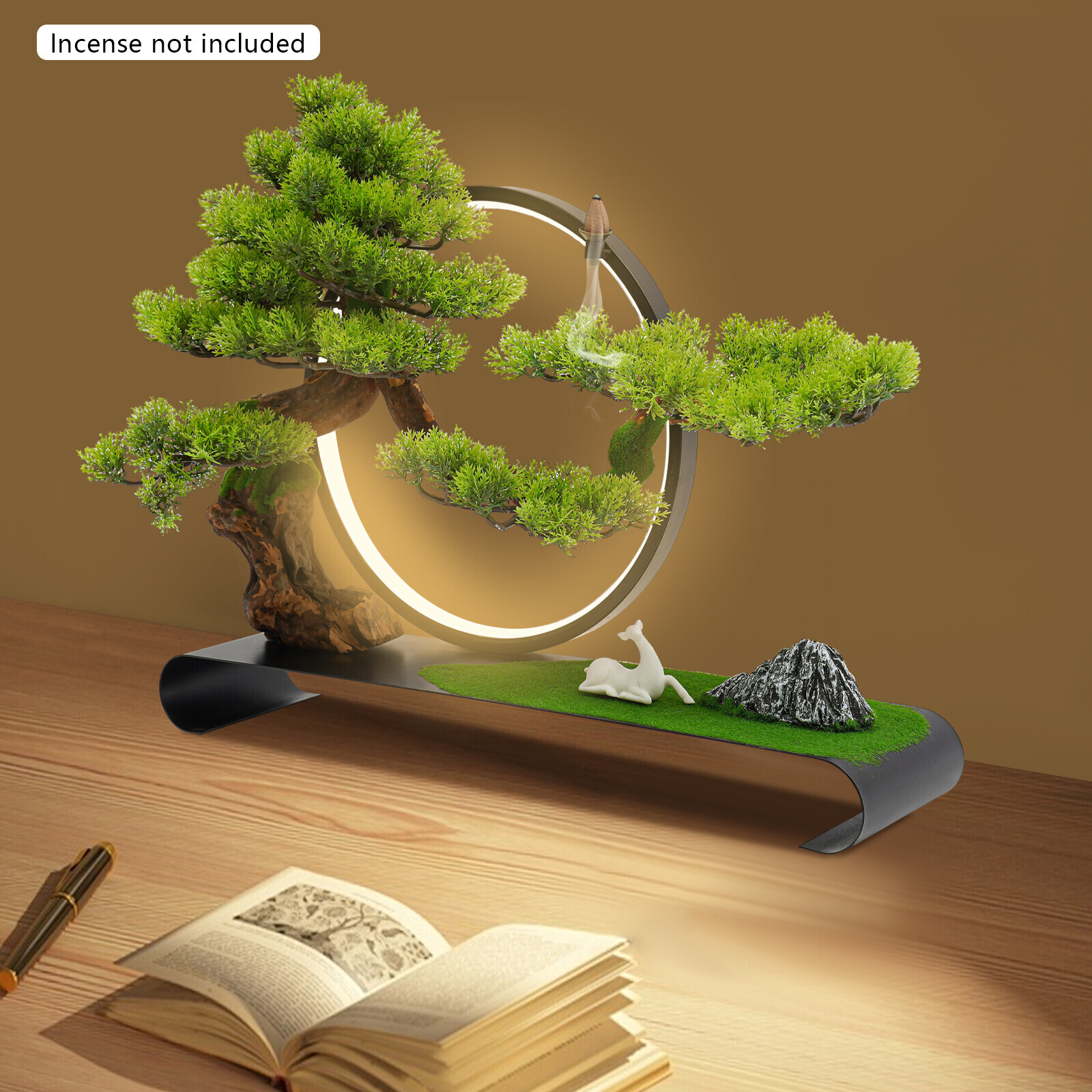 Zen Artificial Pine Tree with Lamp Rings Decoration for Backflow Incense 110V
