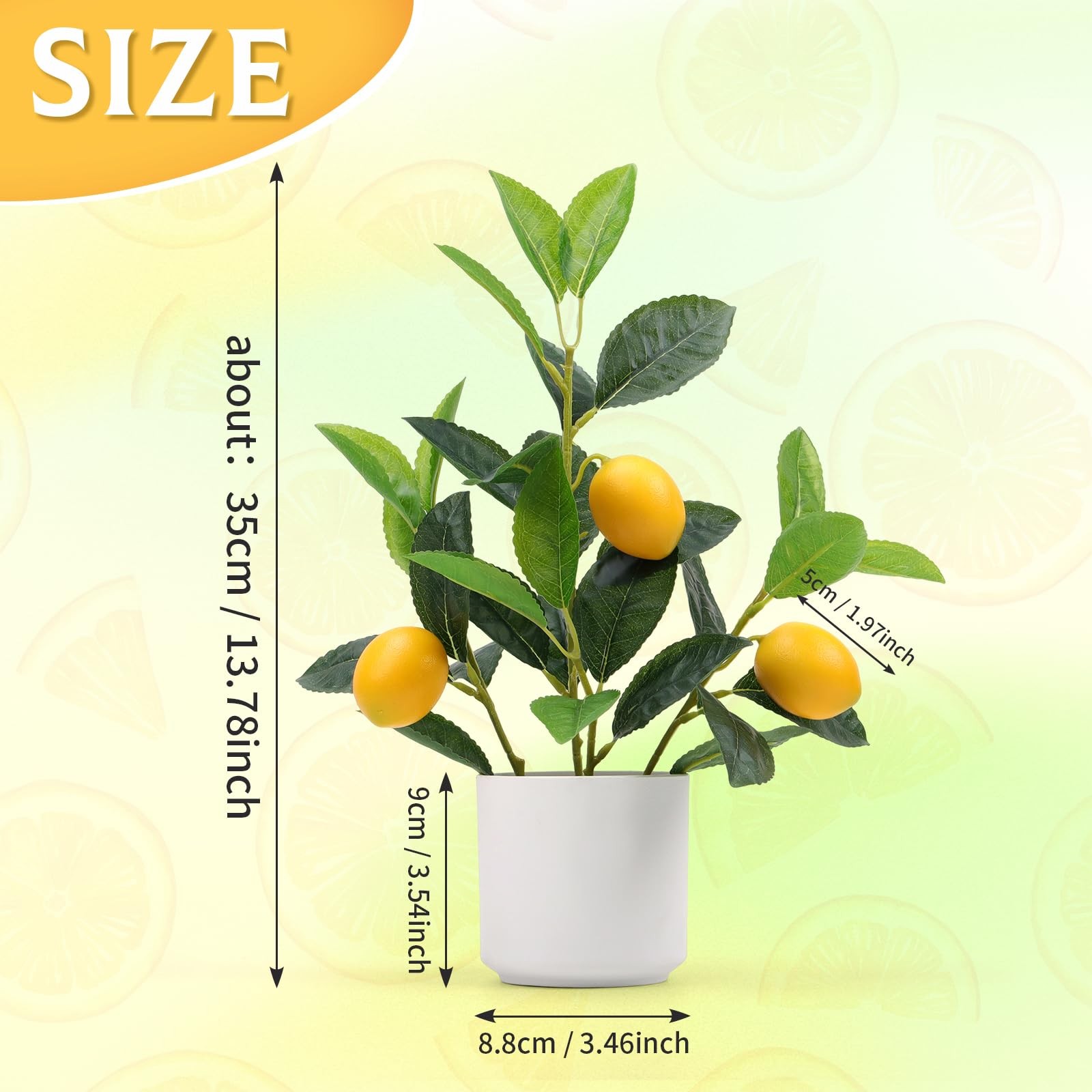 1 PCS Artificial Yellow Lemon Plant White Pot 14.5 Inch Faux Greenery Desk