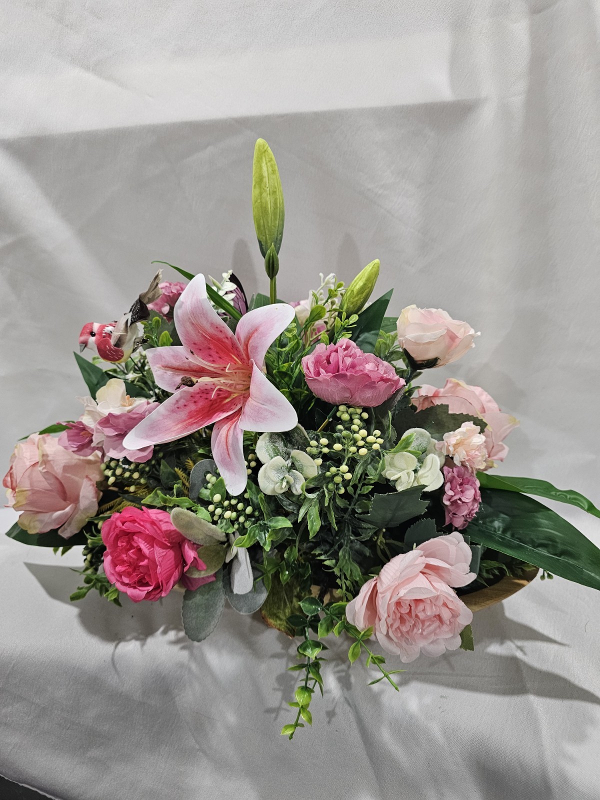 Artificial Pink & white Flower Arrangement – Centerpiece 17″ W 12″ tall
