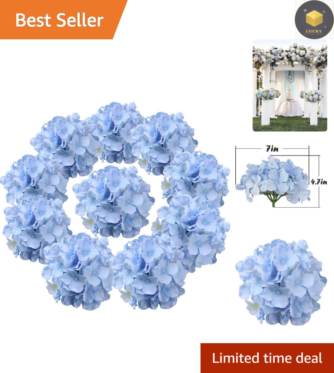 10 Elegant Blue Artificial Silk Hydrangea Heads with Detachable Stems for Decor