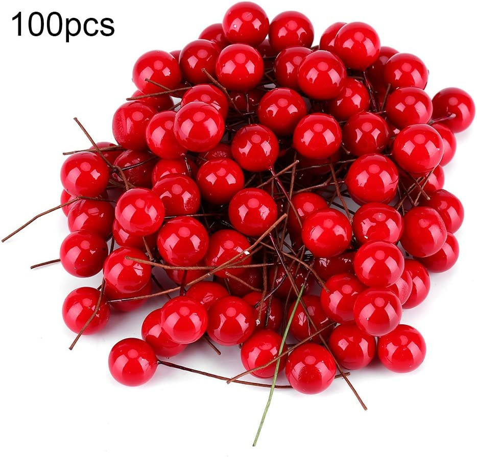 100 Artificial Cherries Lifelike Simulation Red Fake Berries Model for Crafts