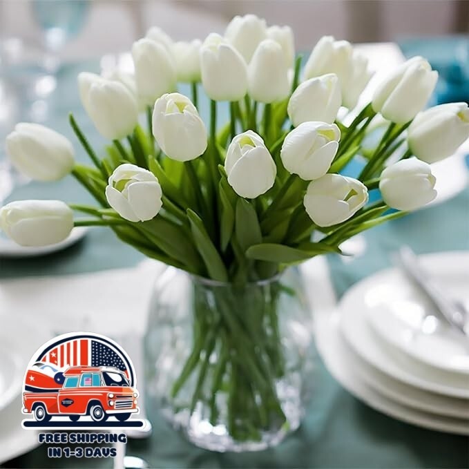 30 Tulipanes Artificiales de Tacto Real de PU, 14″, para Decoración de Hogar NEW