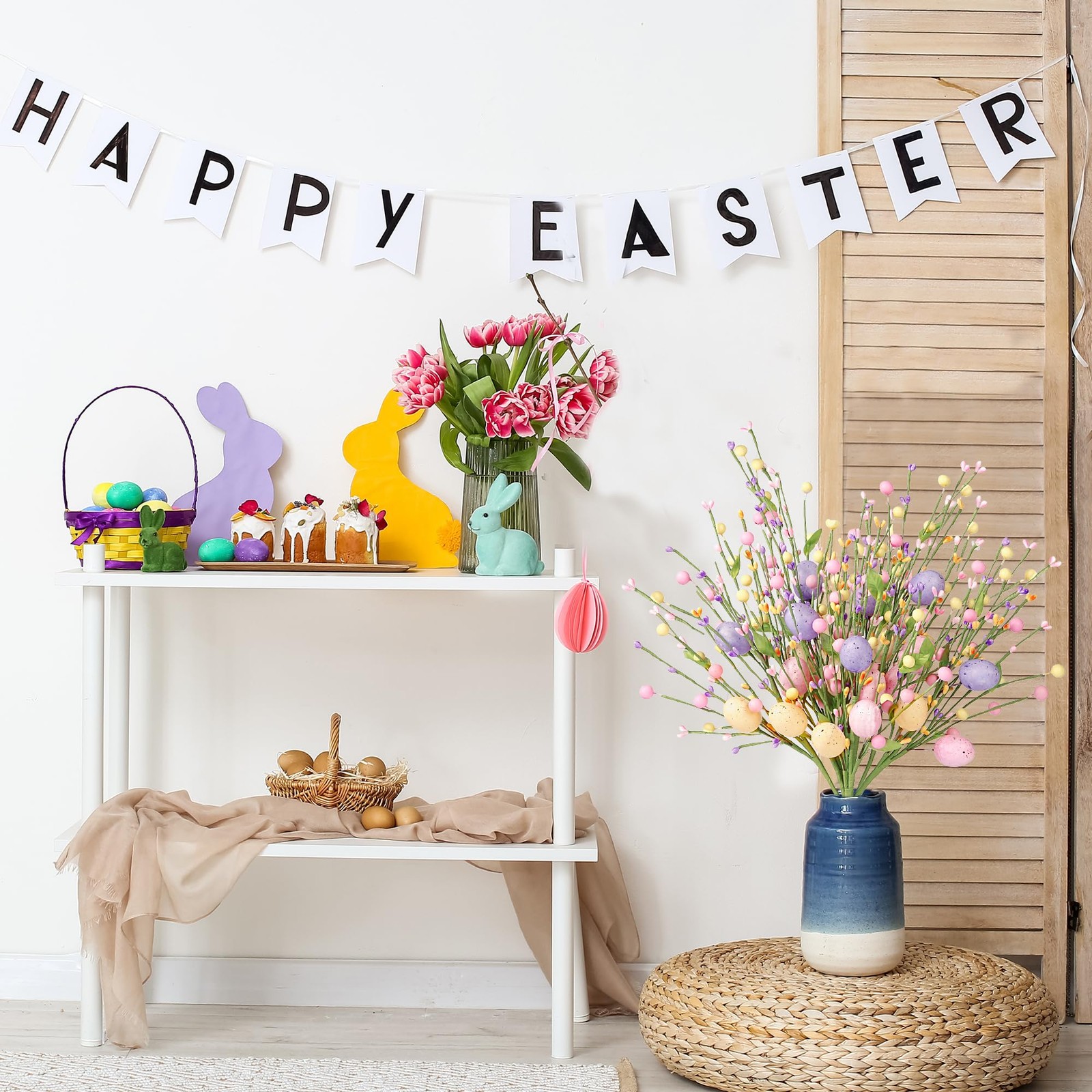 Artificial Easter Stems 6 Pcs Spring Picks with Eggs Colorful Berries Leaves …
