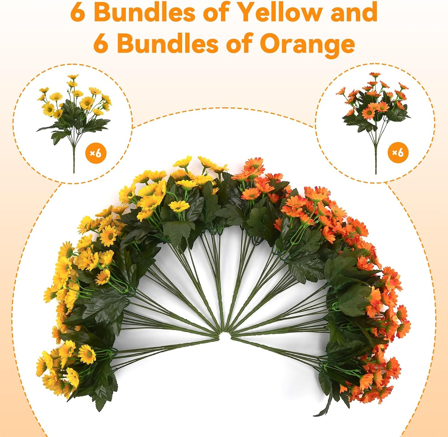 12 Bundles Fake Dasiy Artificial Mums Flowers for Outdoors Decoration