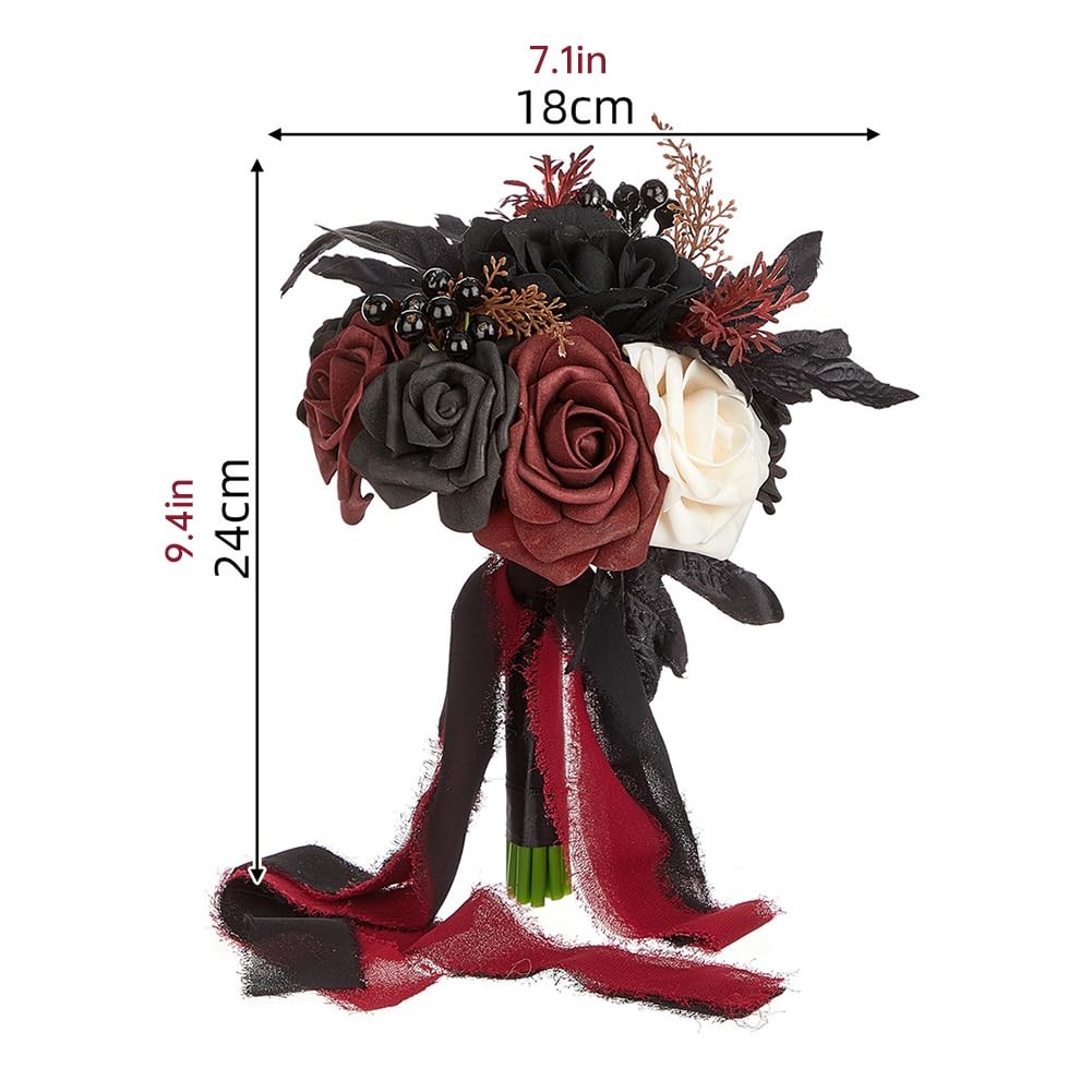 Wedding Bouquets For Bride Bridesmaid Black Burgundy Gothic Artificial Rose