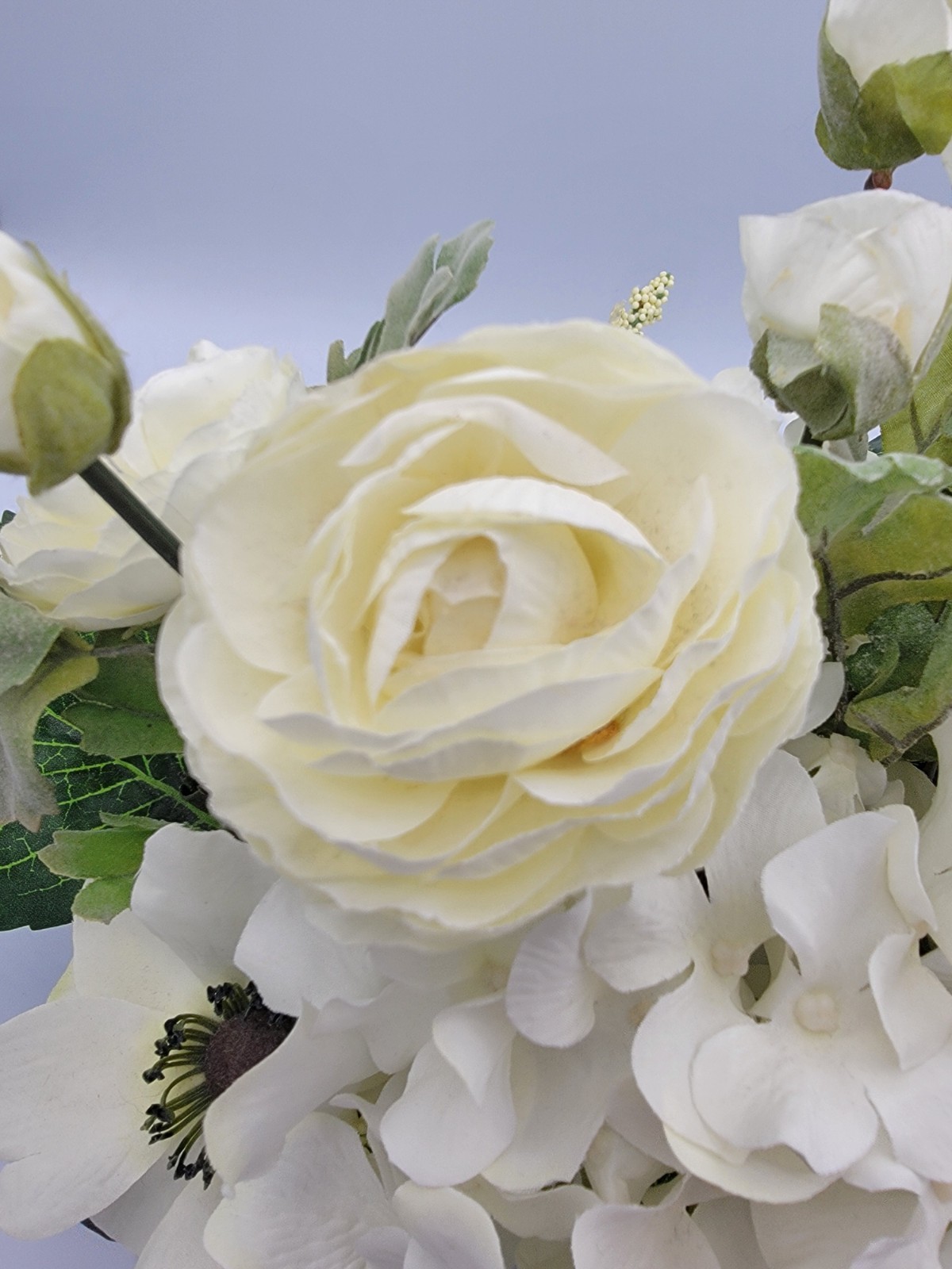 Faux Flowers Cream Peonies, Hydrangeas, Roses Ivy, Wood Box