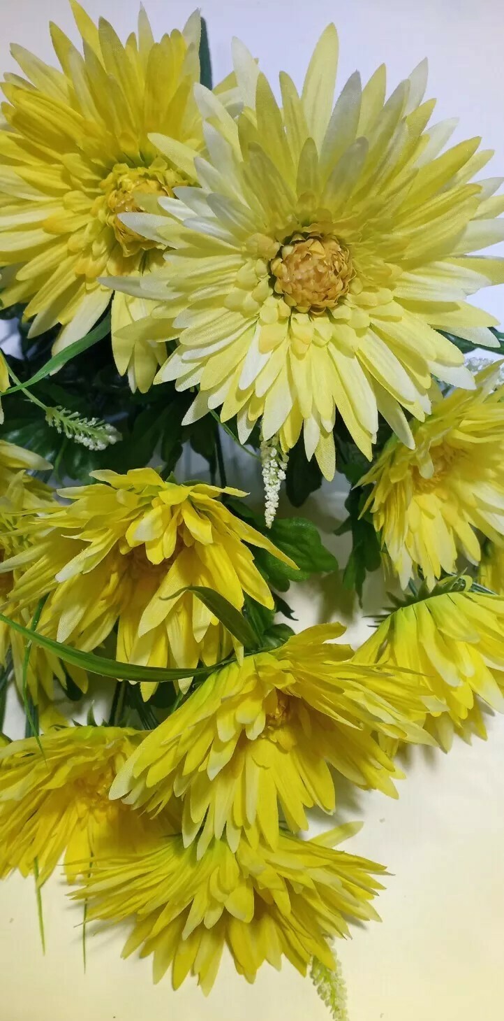 16-Gerbera Yellow Mums 21″ Bush Quality Silk Flower Home Wedding Decor Art USA