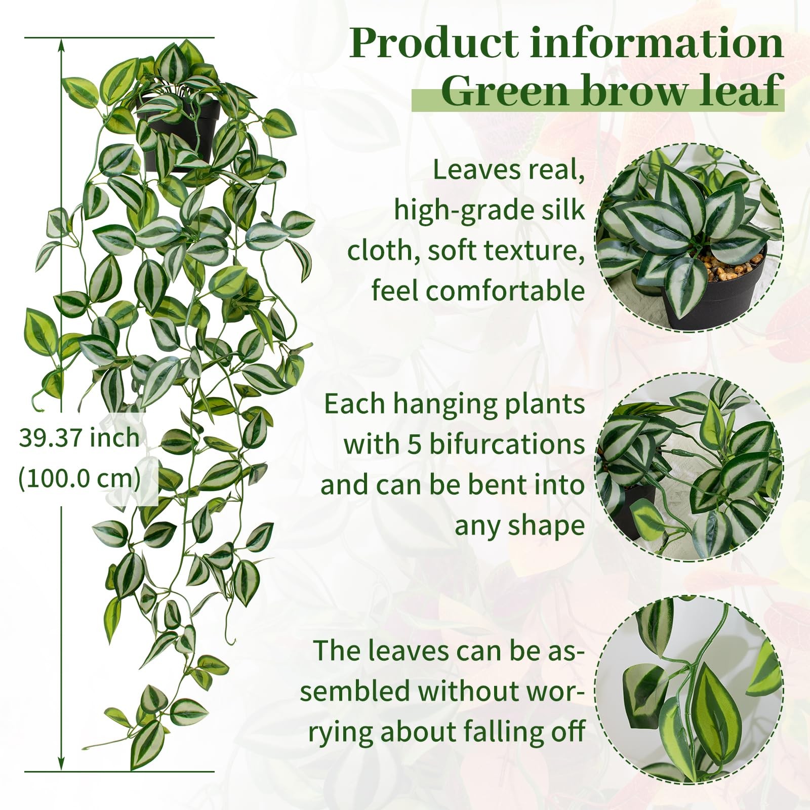 Artificial Plants Indoor Small Potted Hanging Vine plnat 39-in Long Fake Gree…