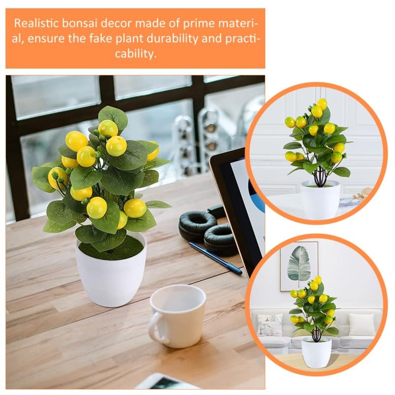 Mini Lemon Tree Potted Plant Artificial Bonsai Decor for Kitchen and Office D…