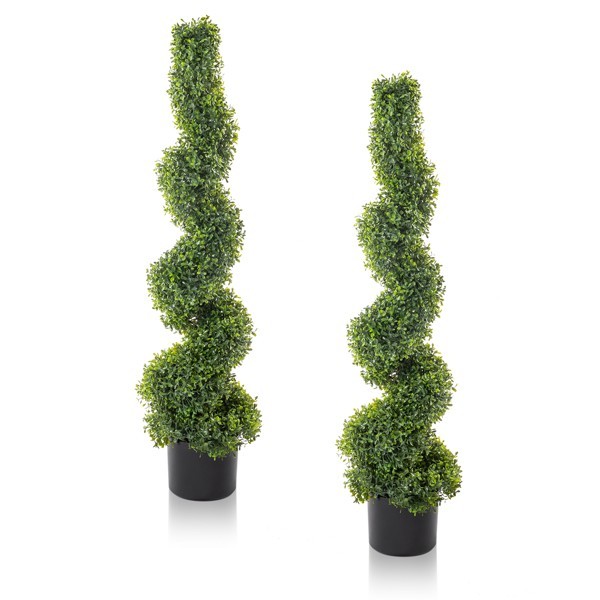 2pcs Green 115cm Spiral Boxwood PVC Artificial Tree Greenery Plants Topiary Tree