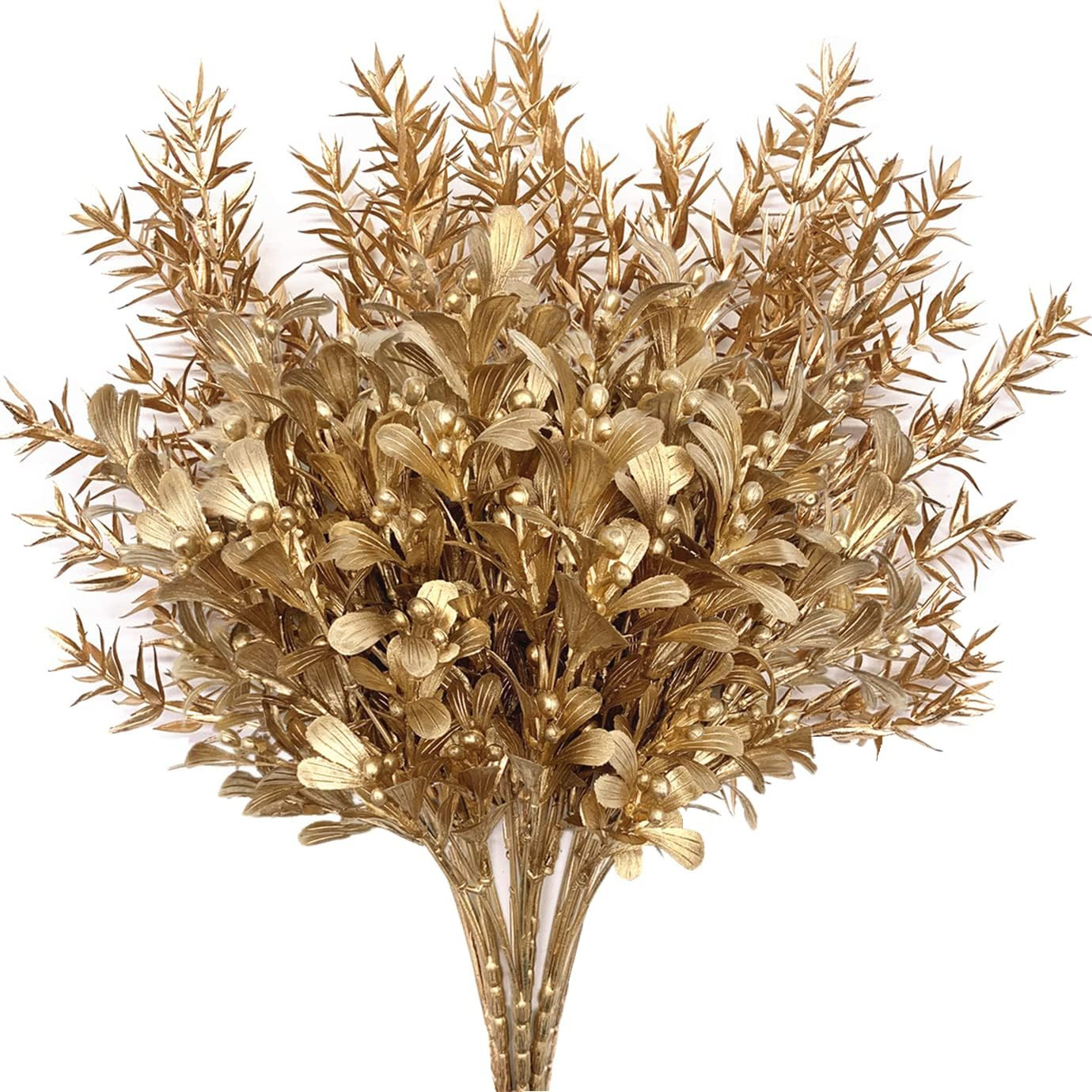 Gold Decorations Artificial Plants, Golden Berry Leaves Fake Simulation Spiky L
