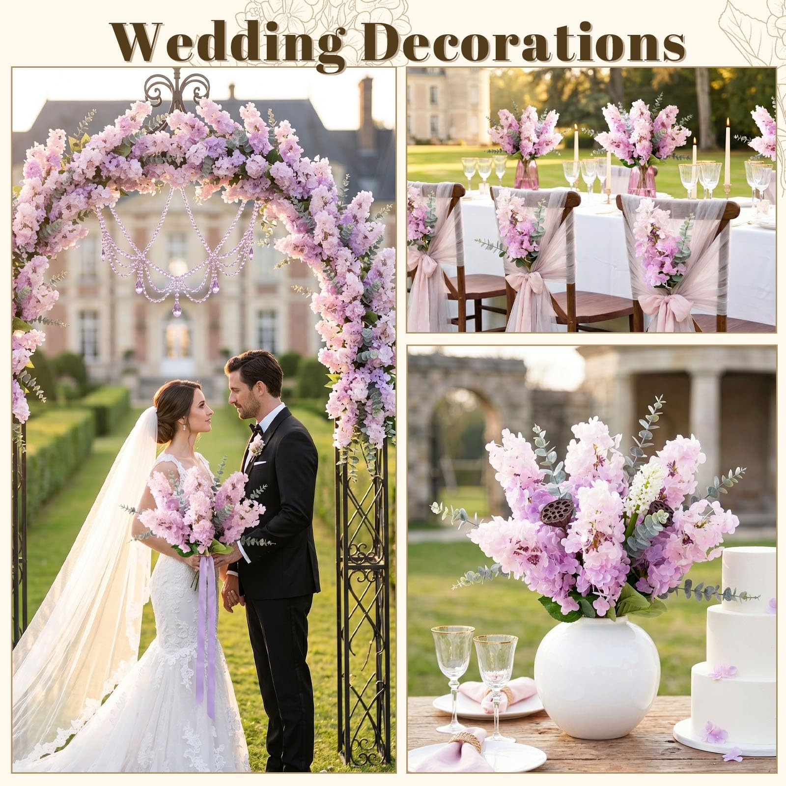 Artificial Hydrangea Flowers 6PCS with Eucalyptus Leaves, 27.5″ Faux Lavender…