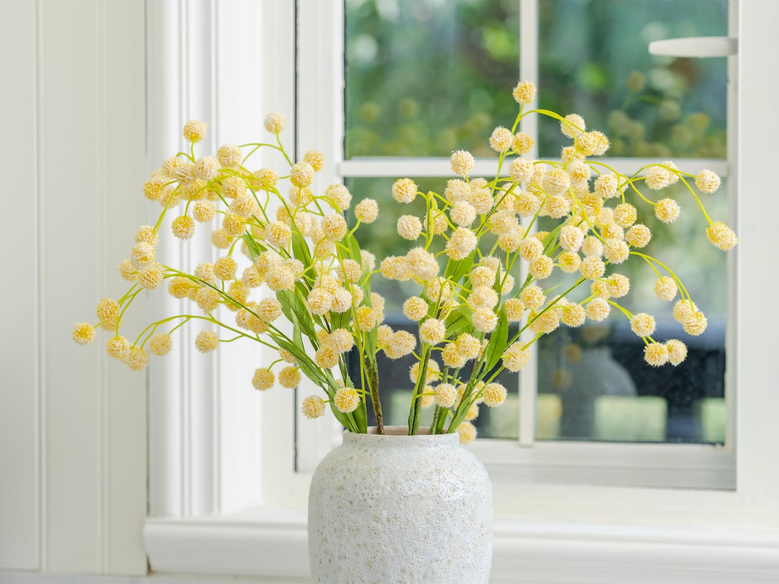 6 Pcs Yellow Real Touch Faux Silk Pompon Mum Artificial Flowers 28.5 Inch
