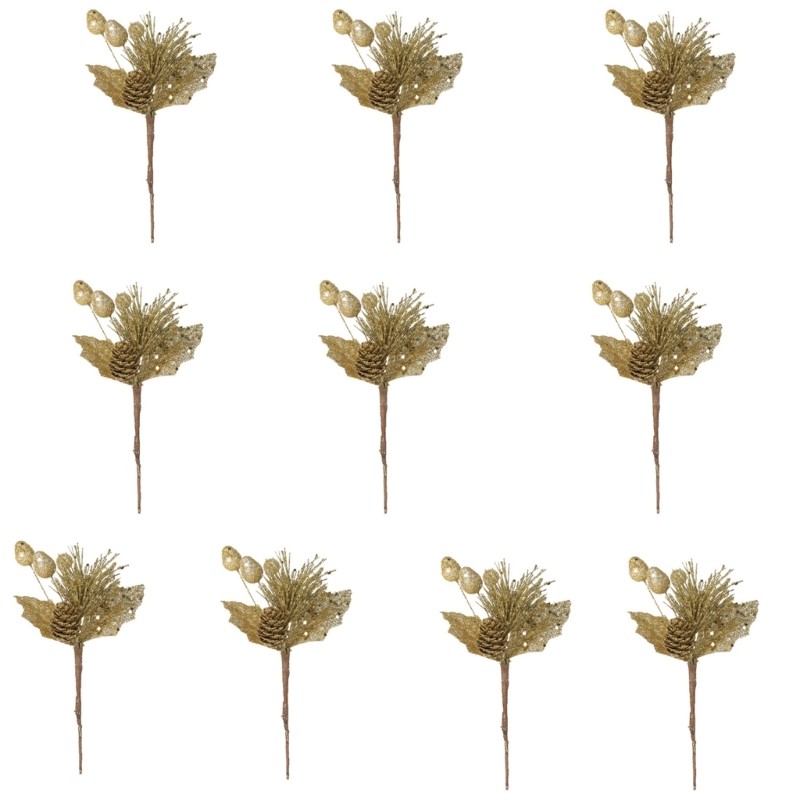Set of 10 Gold Berries Twigs Picks for Festival Tree and Home Holiday Decoration