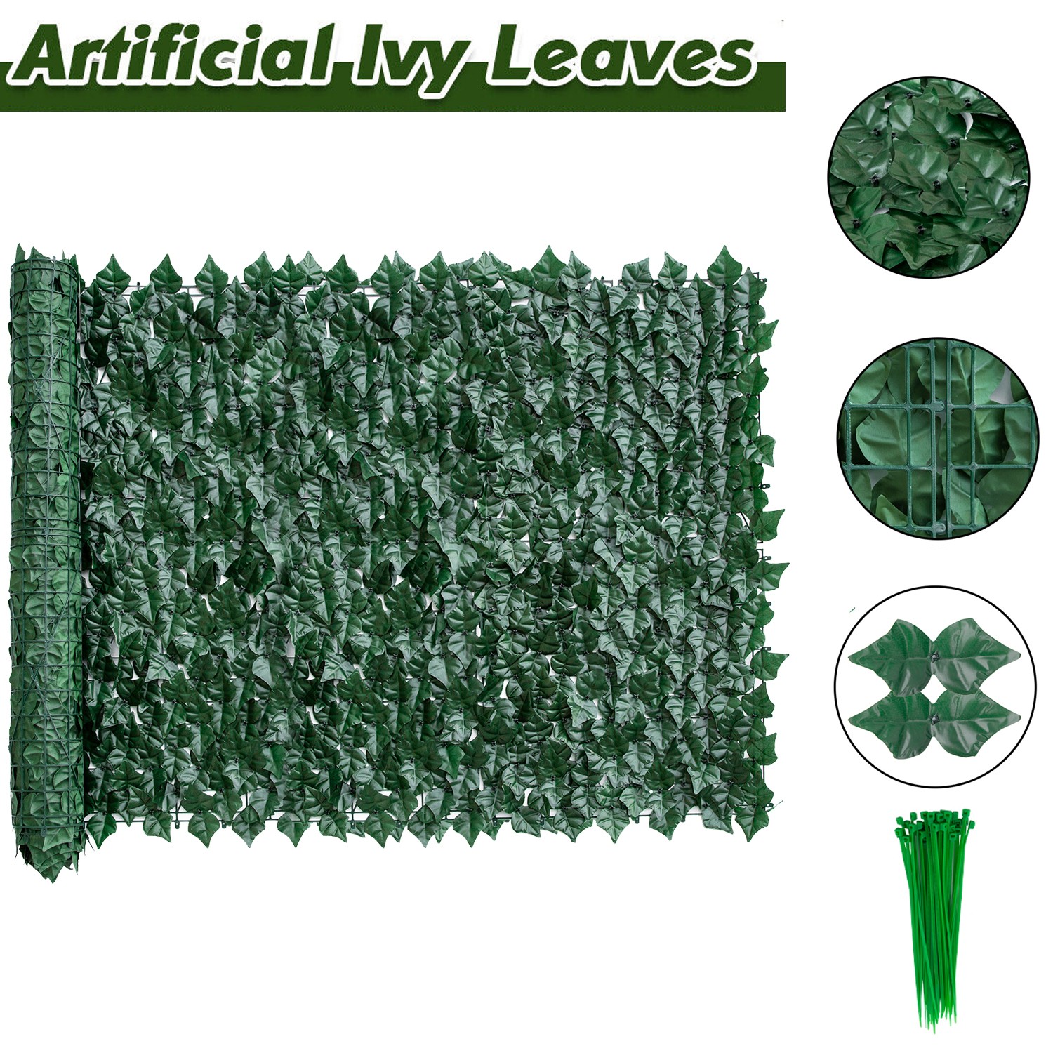 118 ” Artificial Faux Ivy Leaf Privacy Fence Screen Panel Wall Hedge Decorative