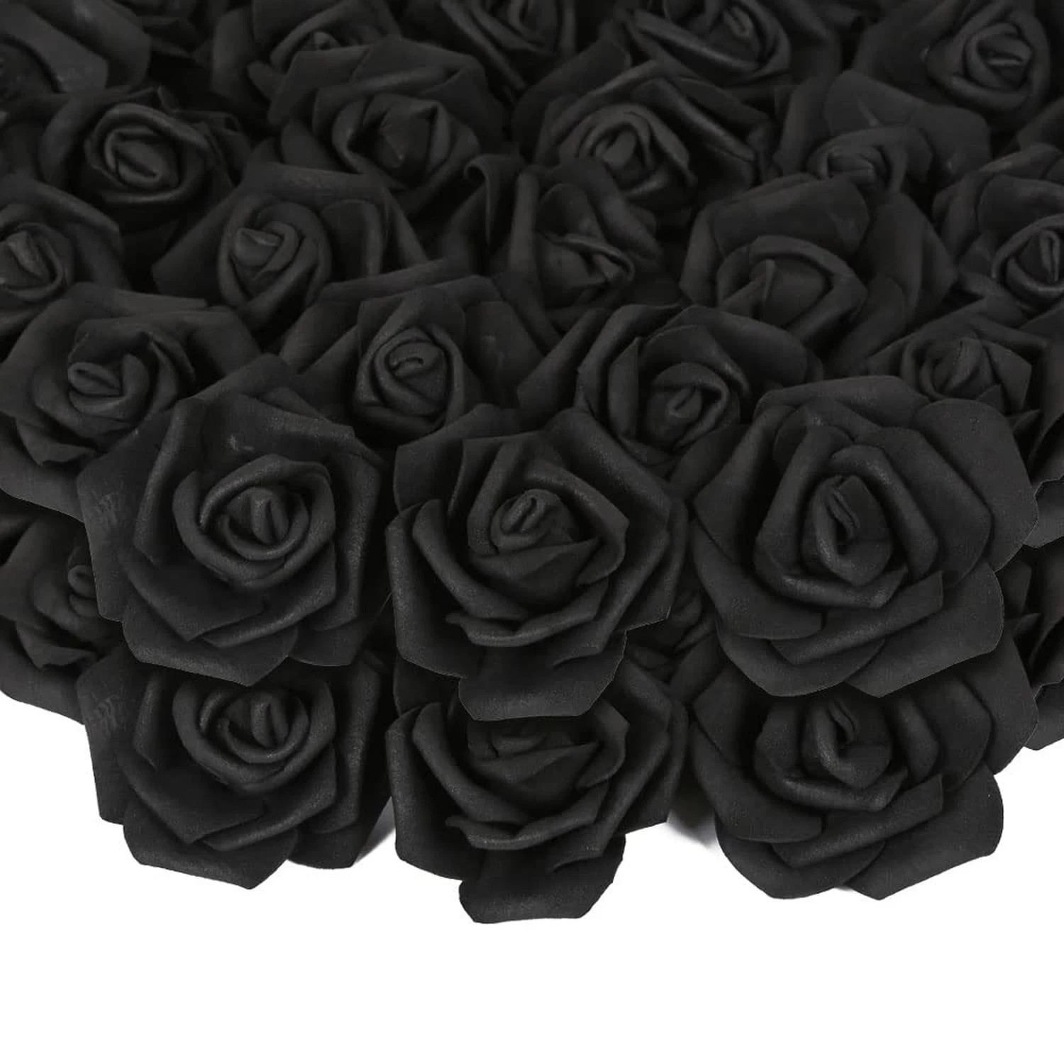 200pcs Black Artificial Foam Rose Flower Head, 3-Inch Fake Flower Heads Steml…
