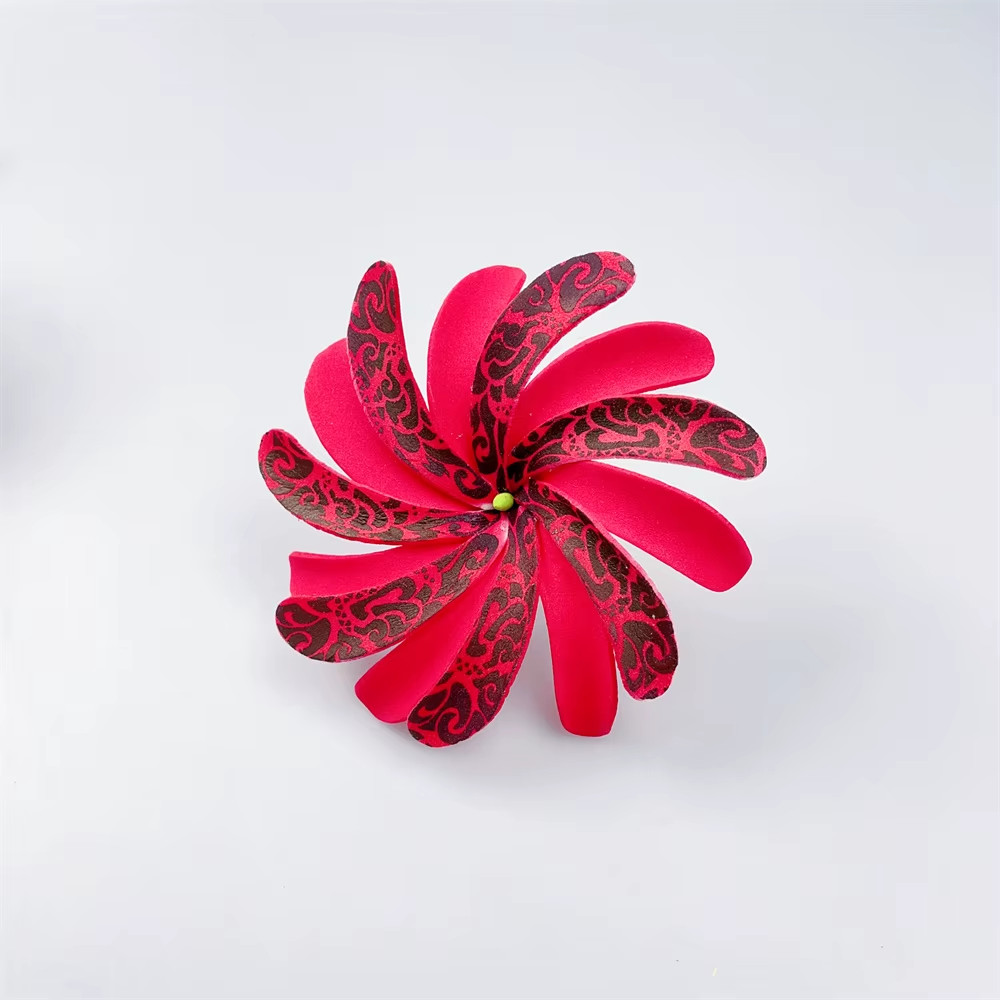 10pcs Tahitian Flowers With Green Core And Stem Hair Side Flower Hairstyle Pins