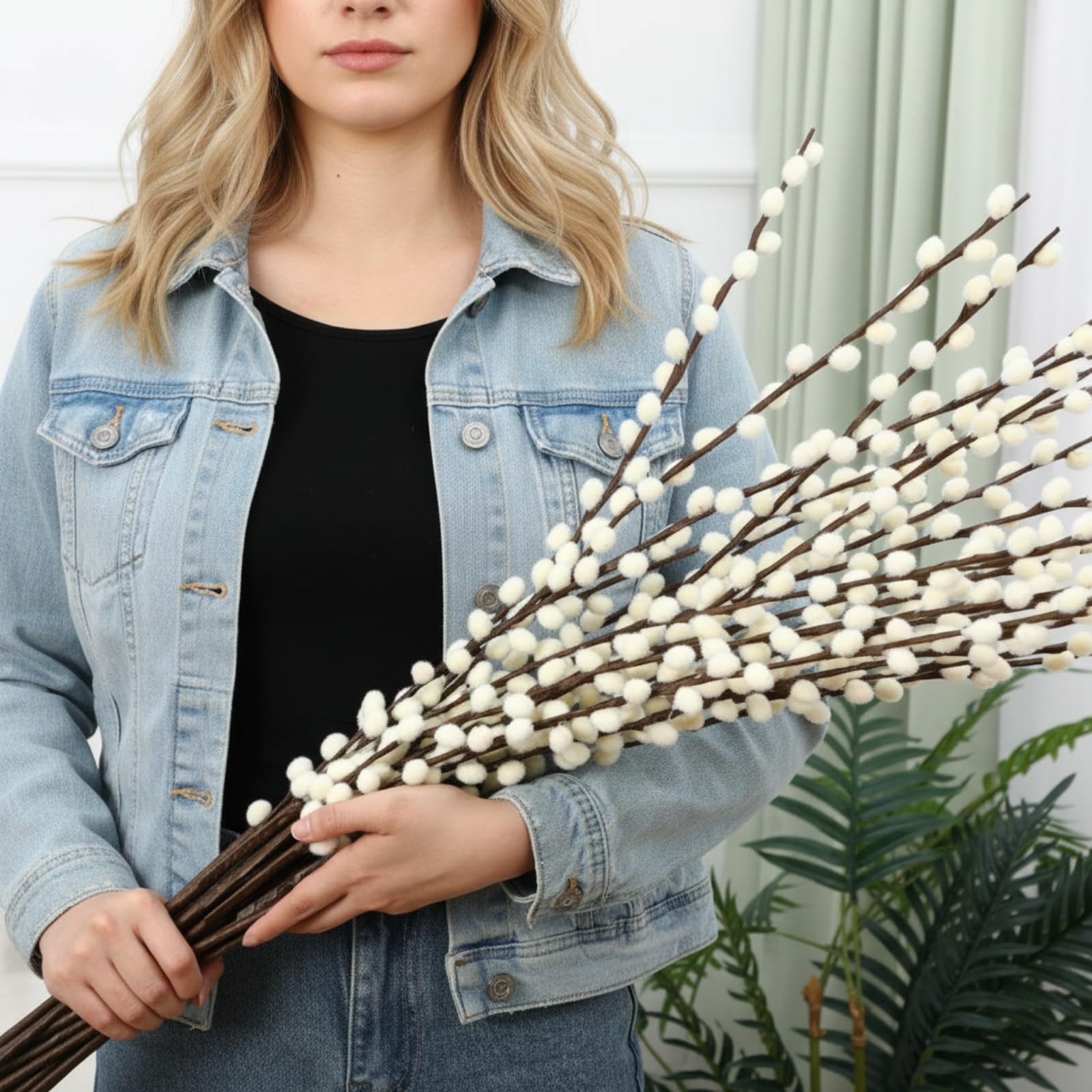 30 Stems 31.5″ Artificial Pussy Willow Branches – Faux Snow Flower Stems for Hom
