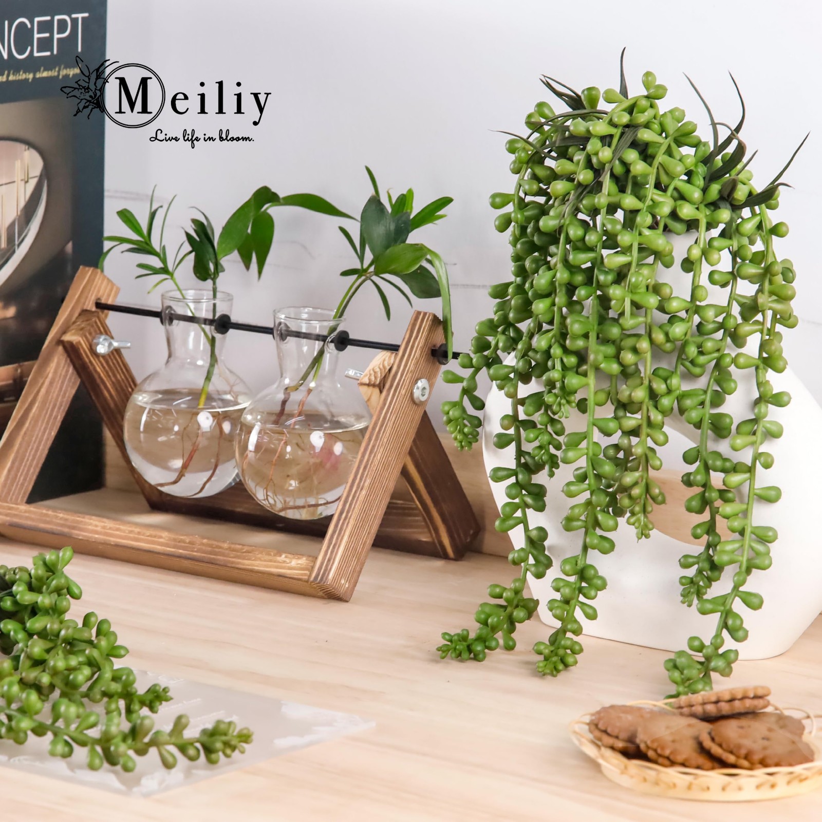 Meiliy 4pcs Artificial Succulent Plants Hanging Succulent Plants Faux Succulents