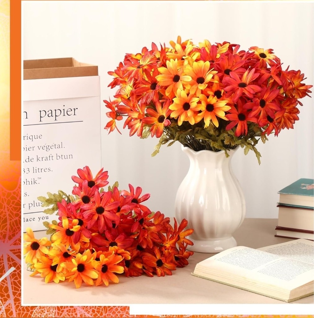 12 Pcs Artificial Fall Flowers for Decoration Bright Faux Mums for Outdoor…