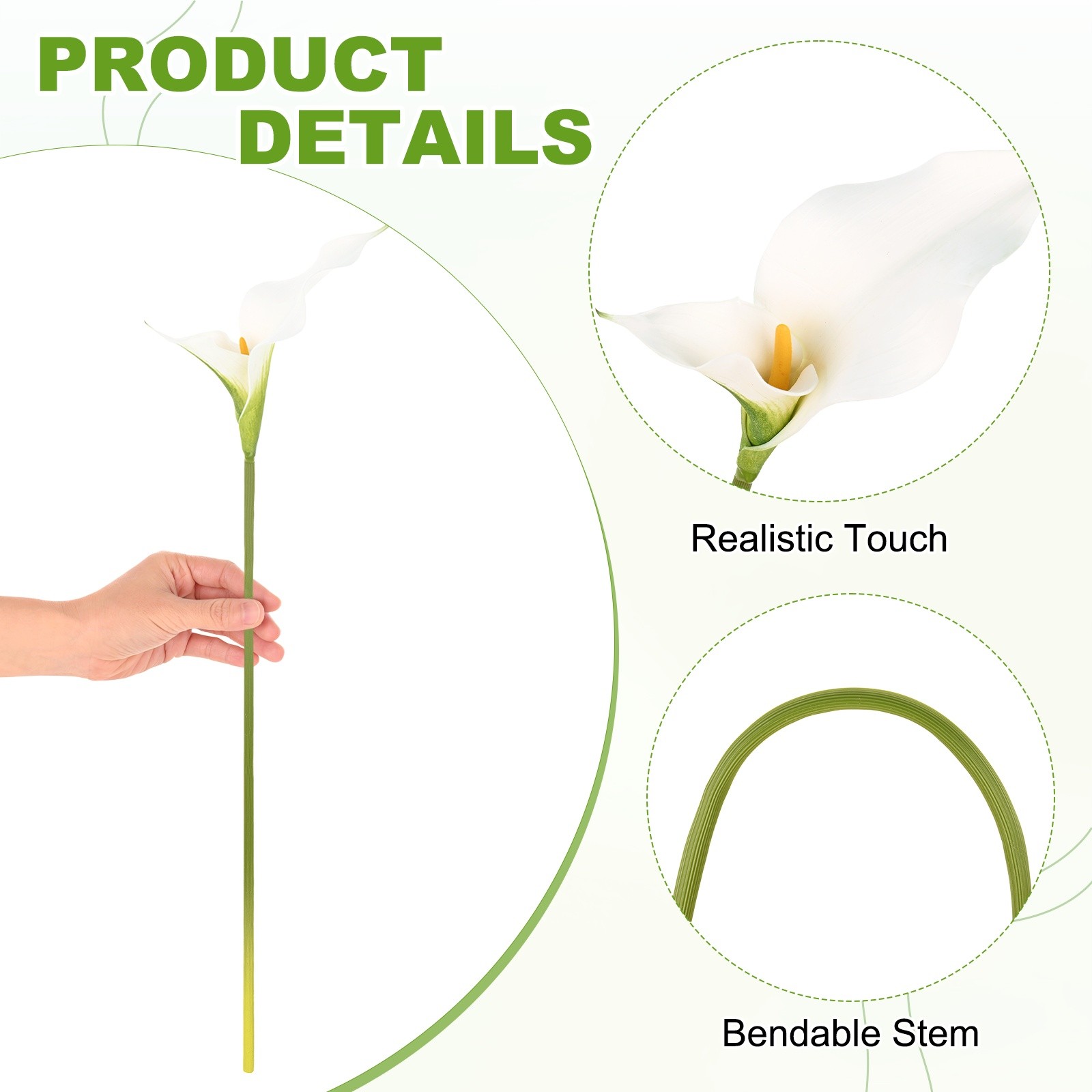 3-Pack Two-petaled Artificial Calla Lily Flowers 23 Inch for Home [White]