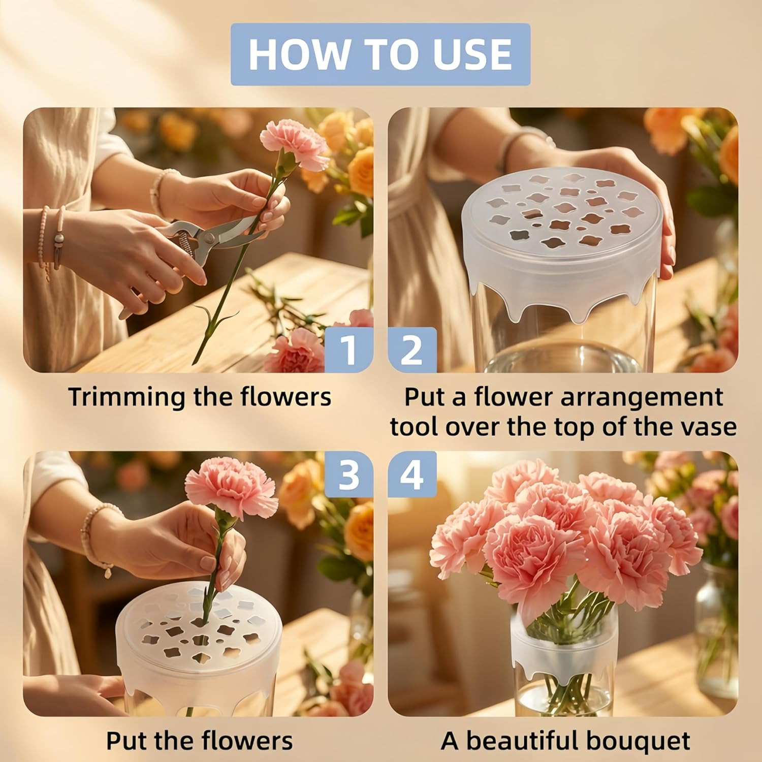 Silicone Blossom Grid Flower Arranger, Flexible Blossom Grid Floral Stem Holder