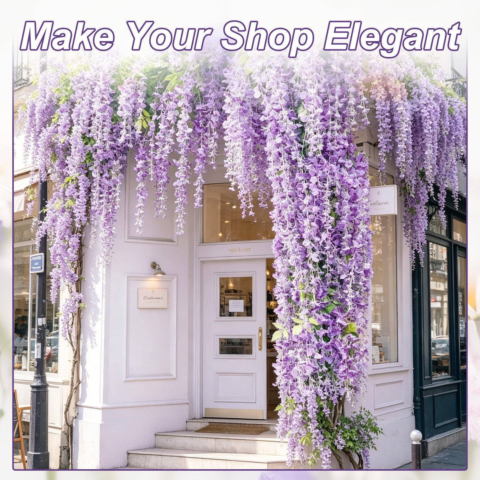 2 Pcs Artificial Wisteria Hanging Flowers 3.9 ft Fake Hanging Floral Purple