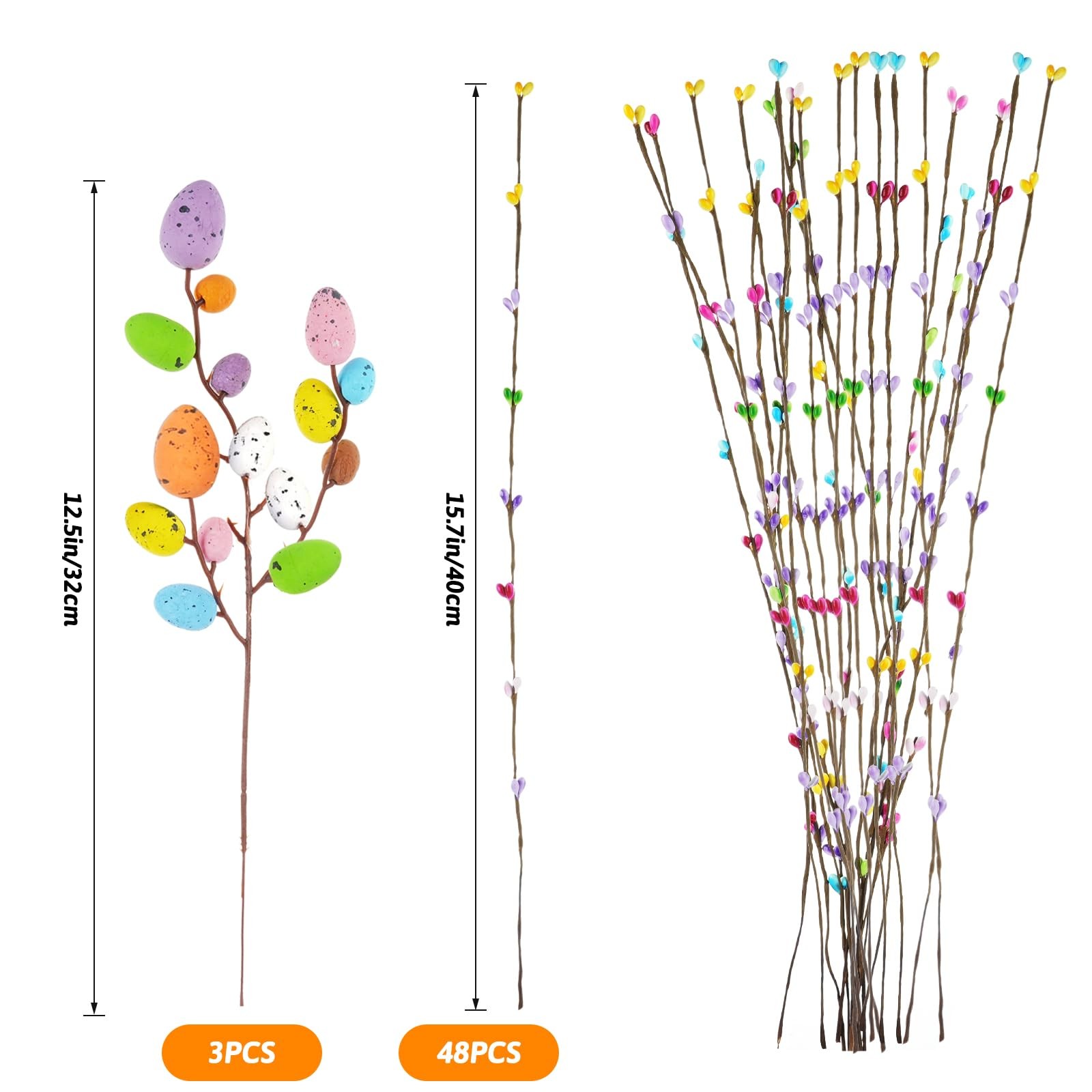 48PCS Artificial Easter Spray Vine, Pastel Easter Eggs and Berries, Easter Eg…