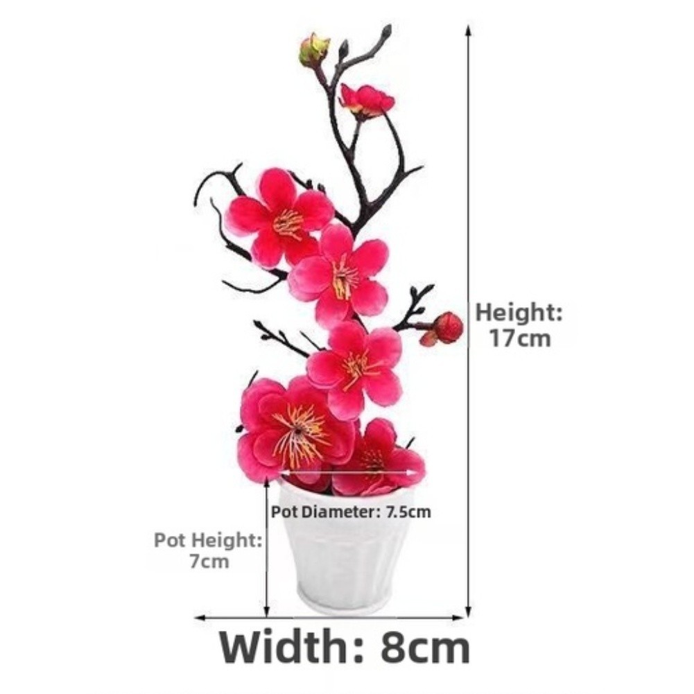 Realistic Artificial Plum Blossom in Pot for Living Room Bedroom For Desk