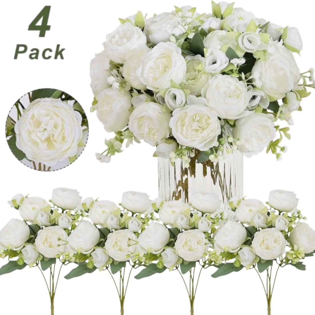 4Pcs Silk Peonies Artificial Flowers 36 Heads Peony Bouquet Home Wedding Decor