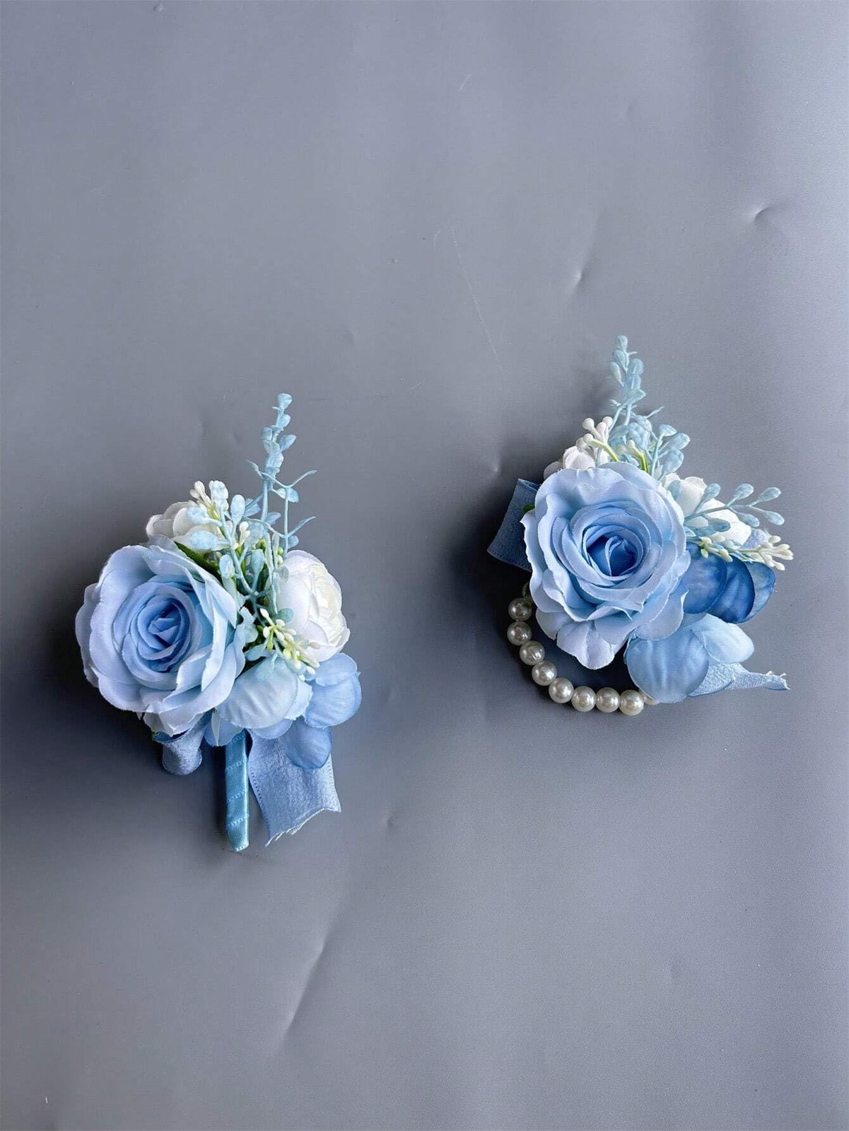 6 Pcs Artificial Rose Flower Wrist Corsage Wedding Boutonniere Party Decoration