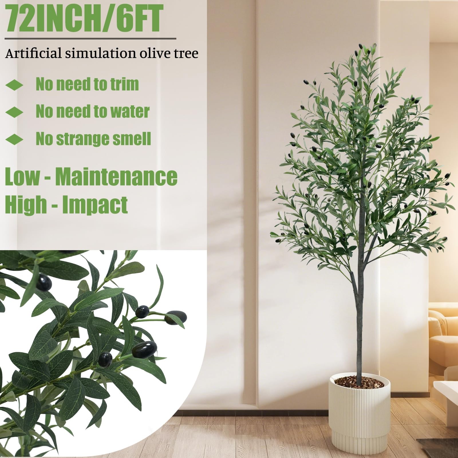6FT Artificial Olive Tree,Artificial Plants Indoor,Faux Tree 6ft, White