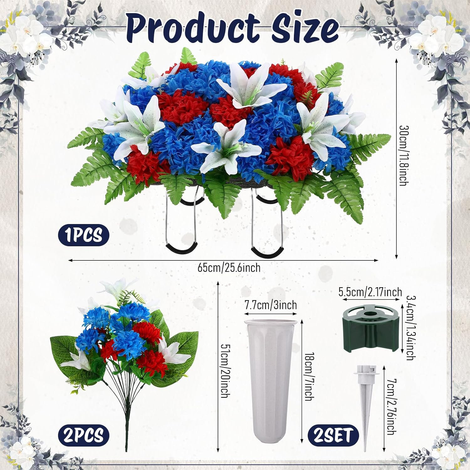3 Pcs Artificial Cemetery Flower Saddles with Vase for Headstone Memorials