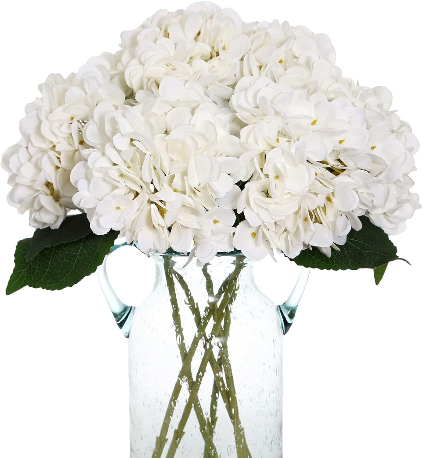 6pcs White Silk Hydrangea Flowers with Stems for Wedding